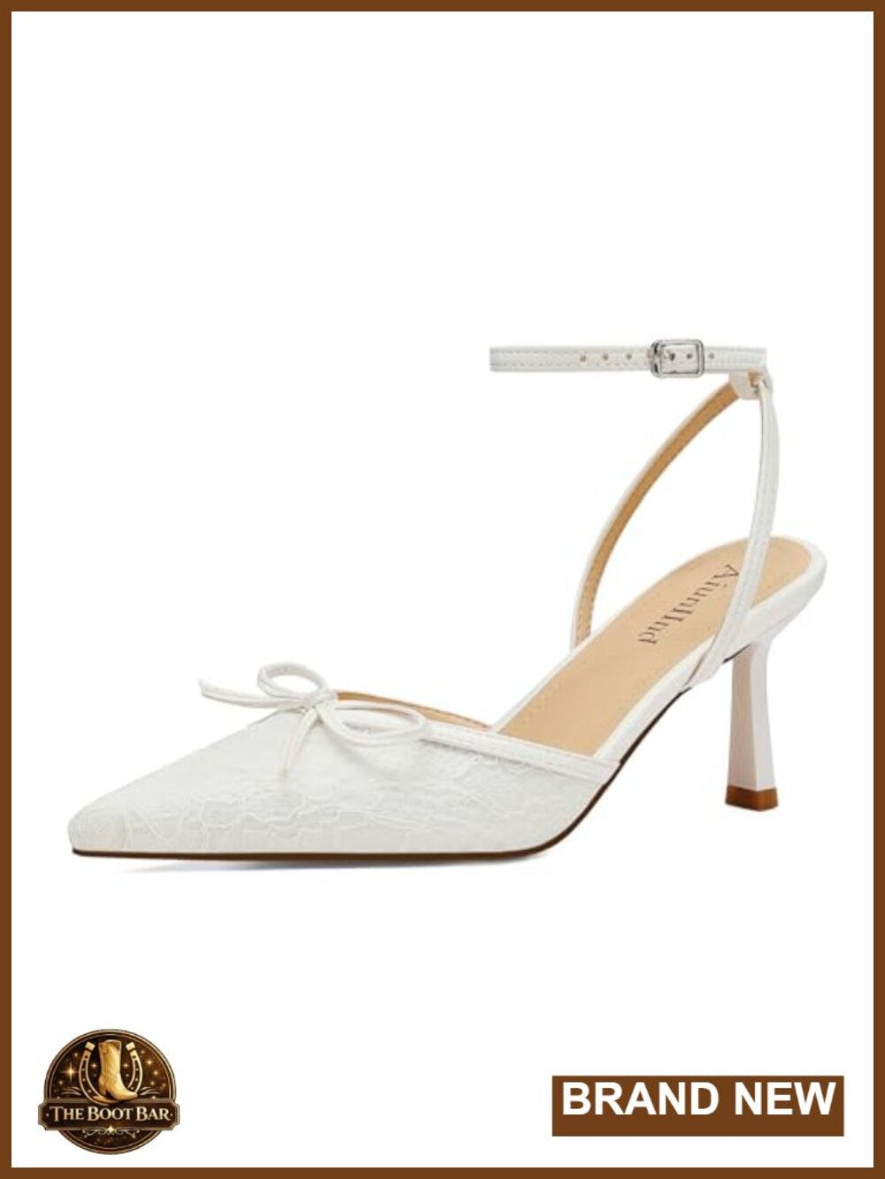 Women's Lace Pointed Toe Kitten Heel Pumps, 2.75" Ankle Strap